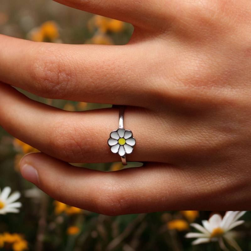 Blumenring Aus 925 Sterling Silber Gänseblümchen Ring Für Kinder Kinderschmuck Mit Blumenmotiv Motivschmuck Mädchen Blume Silberring von LoveYourDiamonds