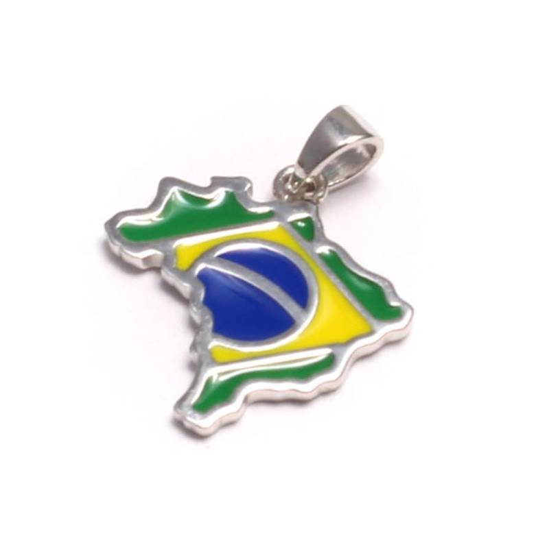 Brasilien Landkarte Anhänger, 925 Sterling Silber Echt, Kettenanhänger Flagge Emaille, Brasilianisch Stolz Andenken, Urlaub Reise Geschenk von LoveYourDiamonds