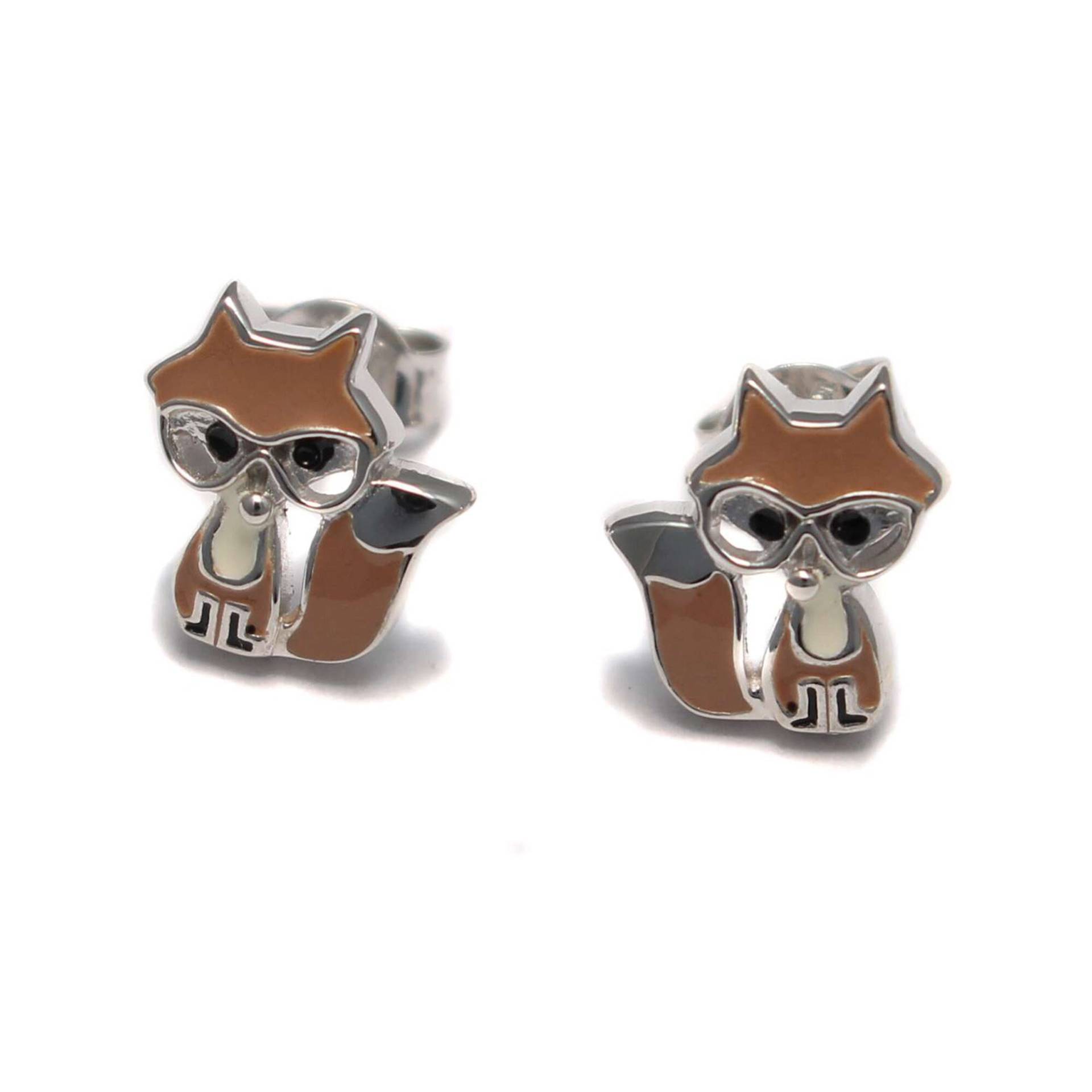 Brillen Fuchs Ohrstecker 925 Sterling Silber, Schlaufuchs Kinder Schmuck, Kinderschmuck Ohrringe Kawaii, Tier Silberohrstecker Braun von LoveYourDiamonds