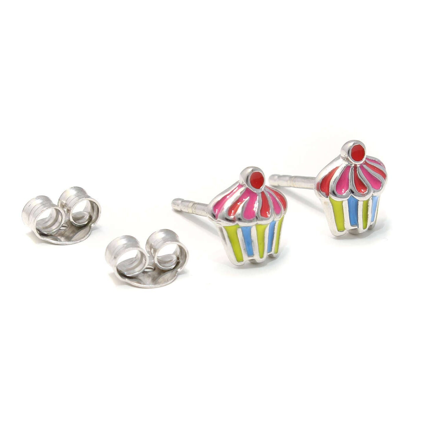 Cupcake Ohrstecker Süß, 925 Sterling Silber, Muffin Kinder Ohrringe, Mädchen Schmuck Bunt, Kinderschmuck Echtsilber, Mini Stecker Nickelfrei von LoveYourDiamonds