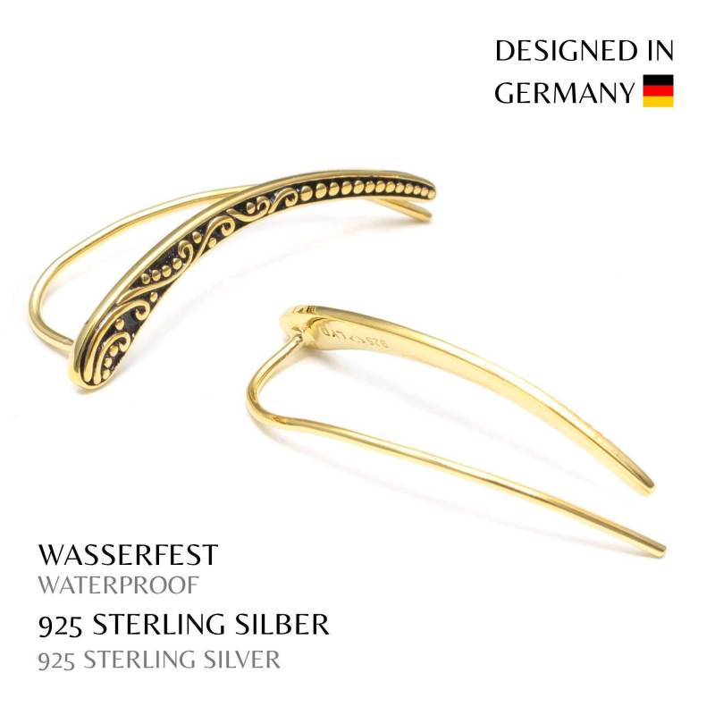 Earcrawler Zierlich Vergoldet, 925 Sterling Silber, Earclimber Zart Fein, Ear Cuffs Verschnörkelt, Jacket Emailliert, Wave Ohrringe Boho von LoveYourDiamonds