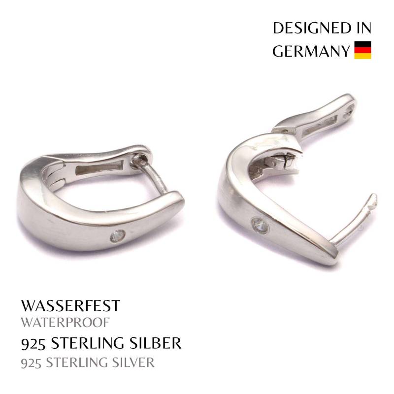 Echtsilber Creolen Rhodiniert, 925 Sterling Silber, Damen Ohrringe Elegant Fein, Zirkonia Glitzer Ohr Reifen, Klappcreolen Frauen Ohrschmuck von LoveYourDiamonds