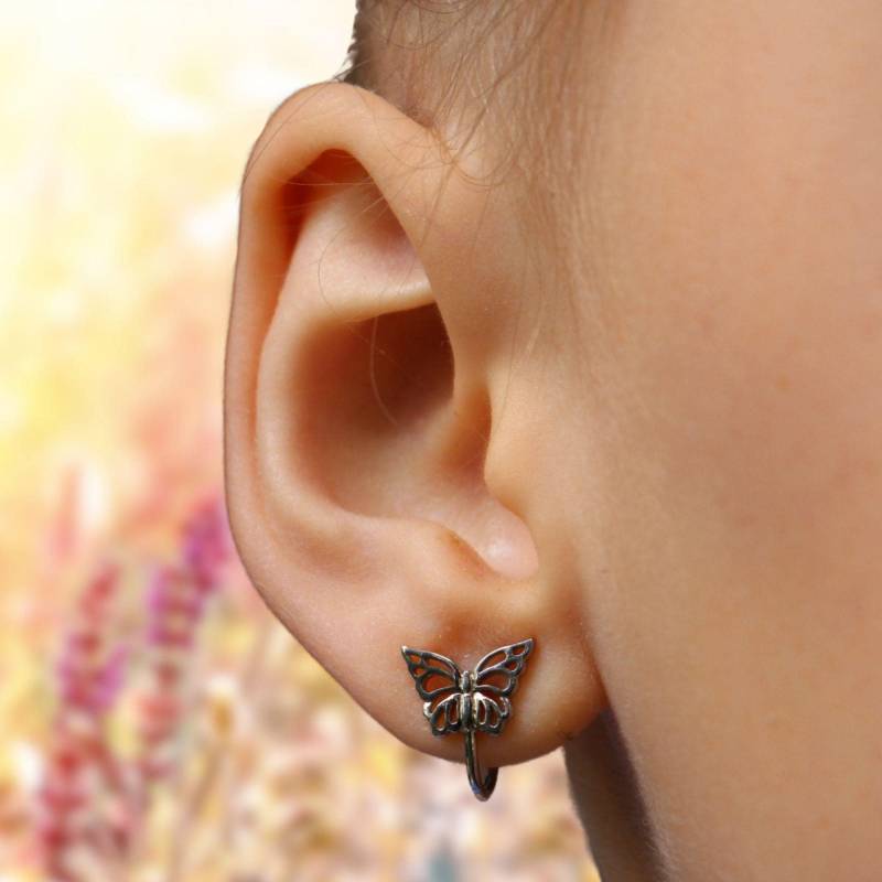 Kinder Ohrclips Silber Schmetterling Schmerzfreie Für Mädchen 925 Sterling Rhodiniert Ohrschmuck Ohne Ohrloch Kinderschmuck von LoveYourDiamonds