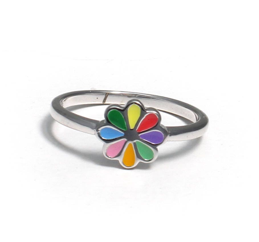 Kinderring Blume Niedlich, 925 Sterling Silber, Kinder Ring Nickelfrei, Kinderschmuck Regenbogen, Schmuck Blümchen, Silberring Bunt von LoveYourDiamonds