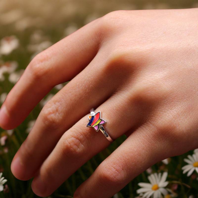 Kinderring Silber Stern Rockstar Kinder Ring 925 Sterling Recycelt Emaille Schmuck Geschenk Für Star Himmelskörper von LoveYourDiamonds