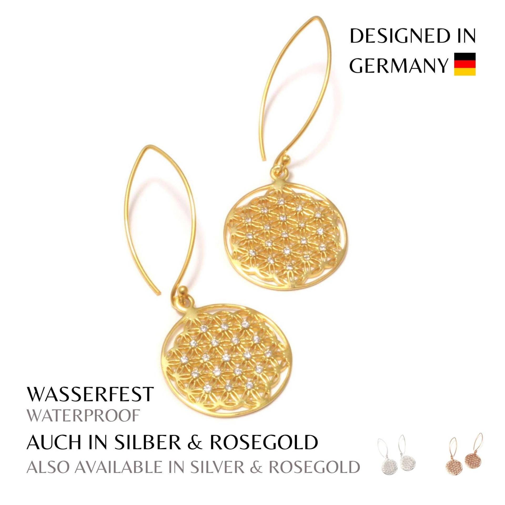 Lebensblume Ohr Hänger Vergoldet Spirituelle Ohrringe Aus 925 Silber Mit Zirkonia Goldene Blume Des Lebens Schmuck Yoga Geschenk Esoterisch von LoveYourDiamonds