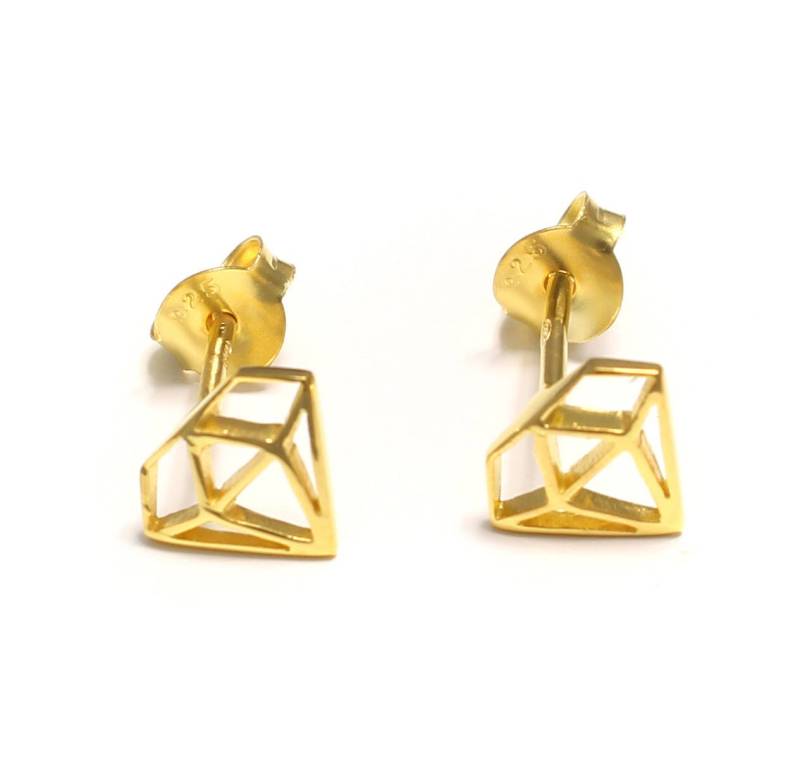 Vergoldete Diamant-Ohrstecker Aus 925 Sterling Silber, Diamant Ohrstecker Gold, Silber Ohrringe, Ohrringe Vergoldet von LoveYourDiamonds