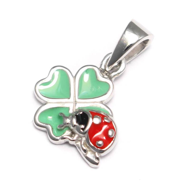 Glücksbringer Anhänger Kleeblatt & Marienkäfer 925 Silber Emailliert 10x8 Mm Kinder Schmuck von LoveYourDiamonds