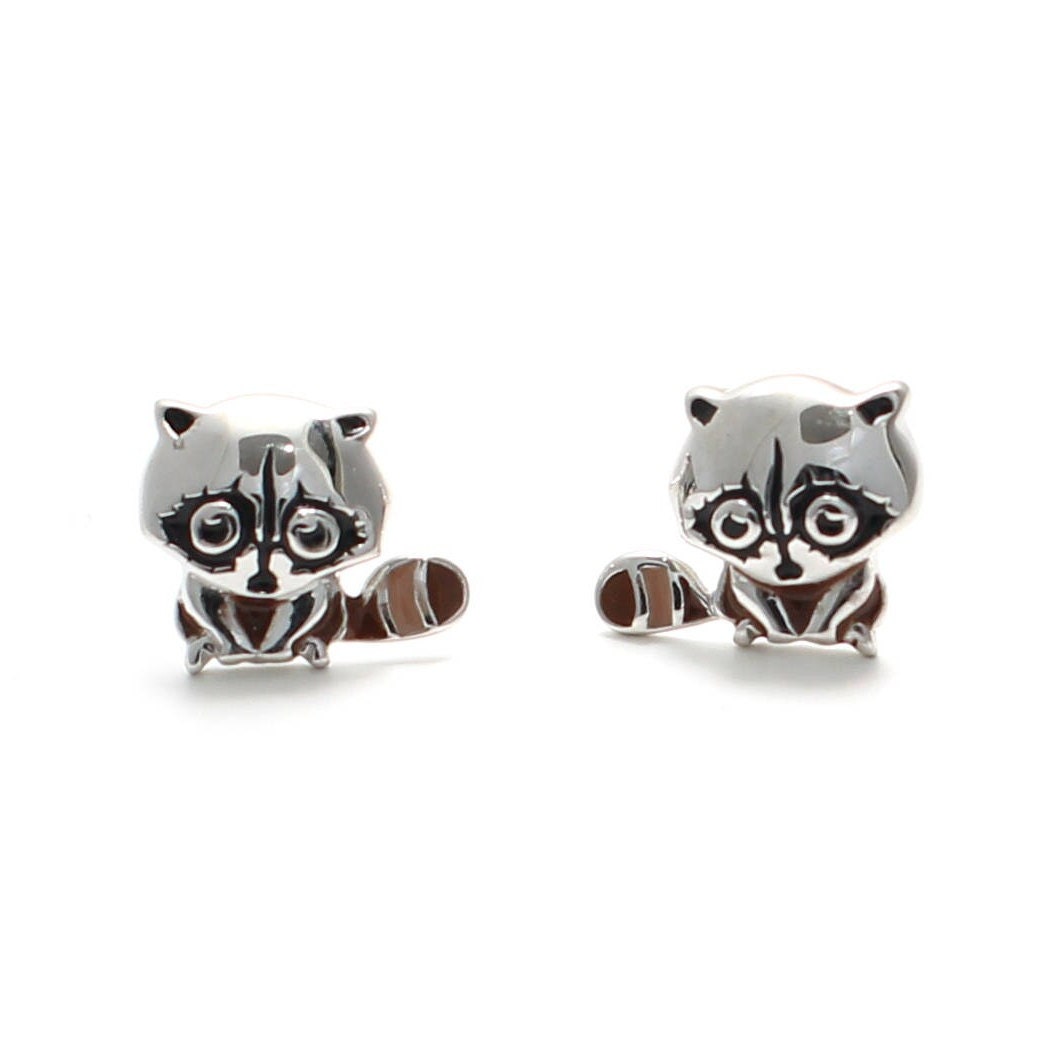 Waschbär Ohrstecker Aus 925 Sterling Silber, Raccoon Earring, Plug, Ear Stud, Jewelry, Kinder Schmuck, Kind Schmuck von LoveYourDiamonds