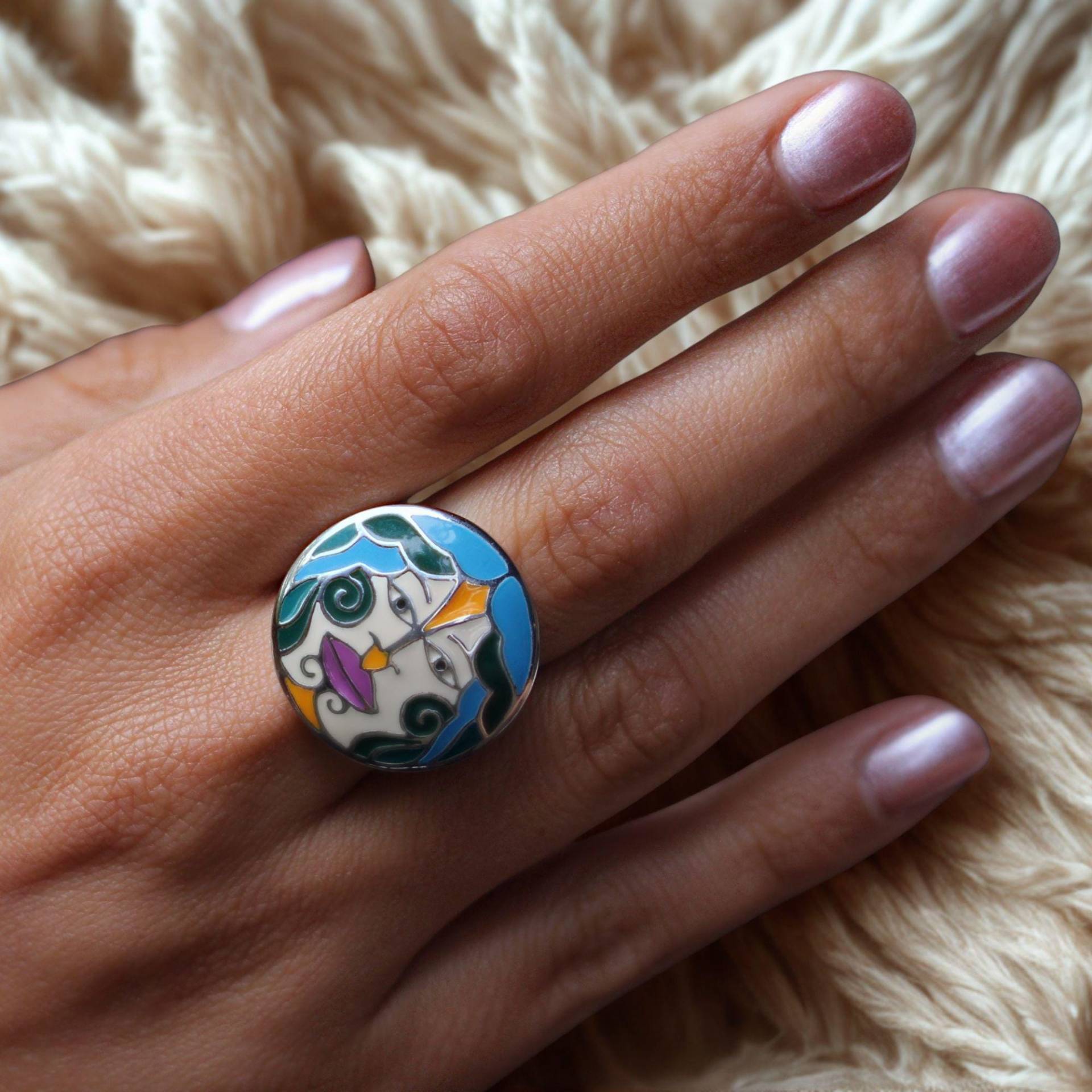 Yin Und Yang Ring Silber Emaille Zwei-Gesichter-Ring 925 Sterling Statementring Bunter Damen Unikat Großer Silberring Yin Und Yang Ring Silber Emaille Zwei-Gesichter-Ring 925 Sterling Statementring Bunter Damen Unikat Großer Silberring von LoveYourDiamonds