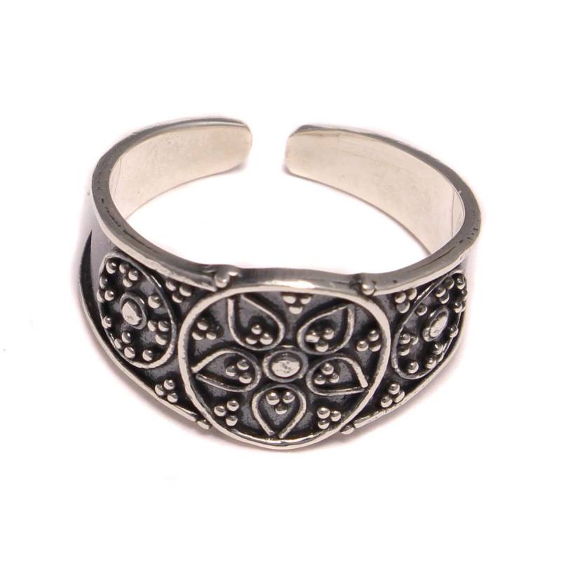 Zehenring 925 Sterling Silber, Verstellbarer Boho Fußring Mit Blumen Ornament, Vintage Fußschmuck Für Damen, Offener Silberring Zehen von LoveYourDiamonds