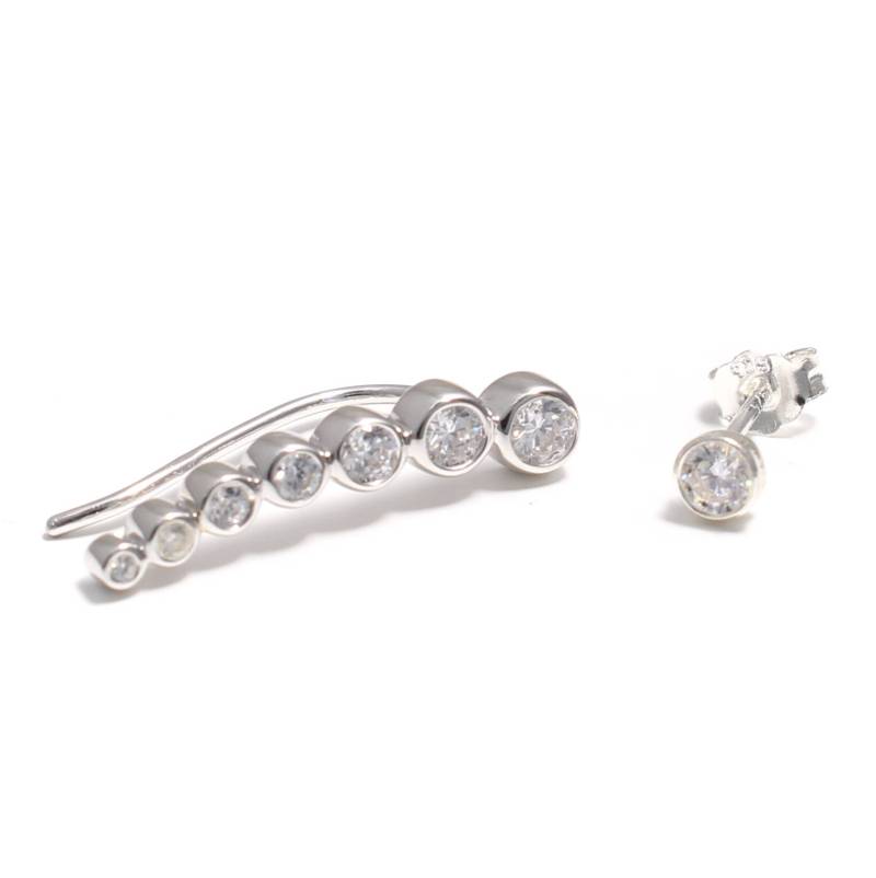 Zirkoniabesetzter Earcrawler Mit Silberohrstecker Aus 925 Sterling Silber, Earclimber Ear Cuff, Jacket, Climber, Bergsteiger von LoveYourDiamonds