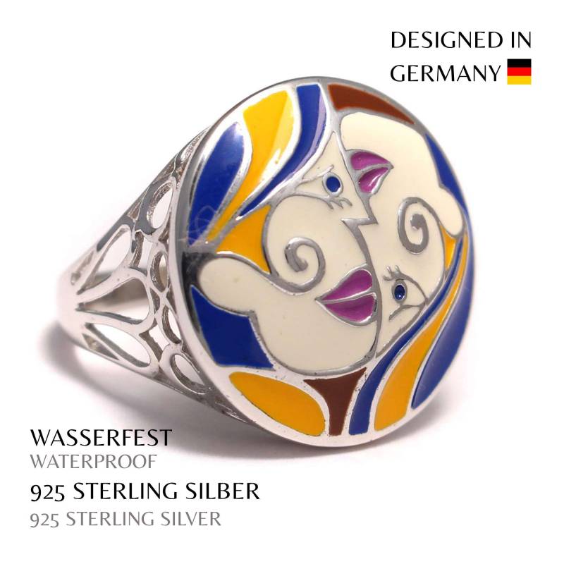 Yin Yang Ring 925 Silber Emaille - Bunter Statement-Ring Damen Hundertwasser Stil von LoveYourDiamonds