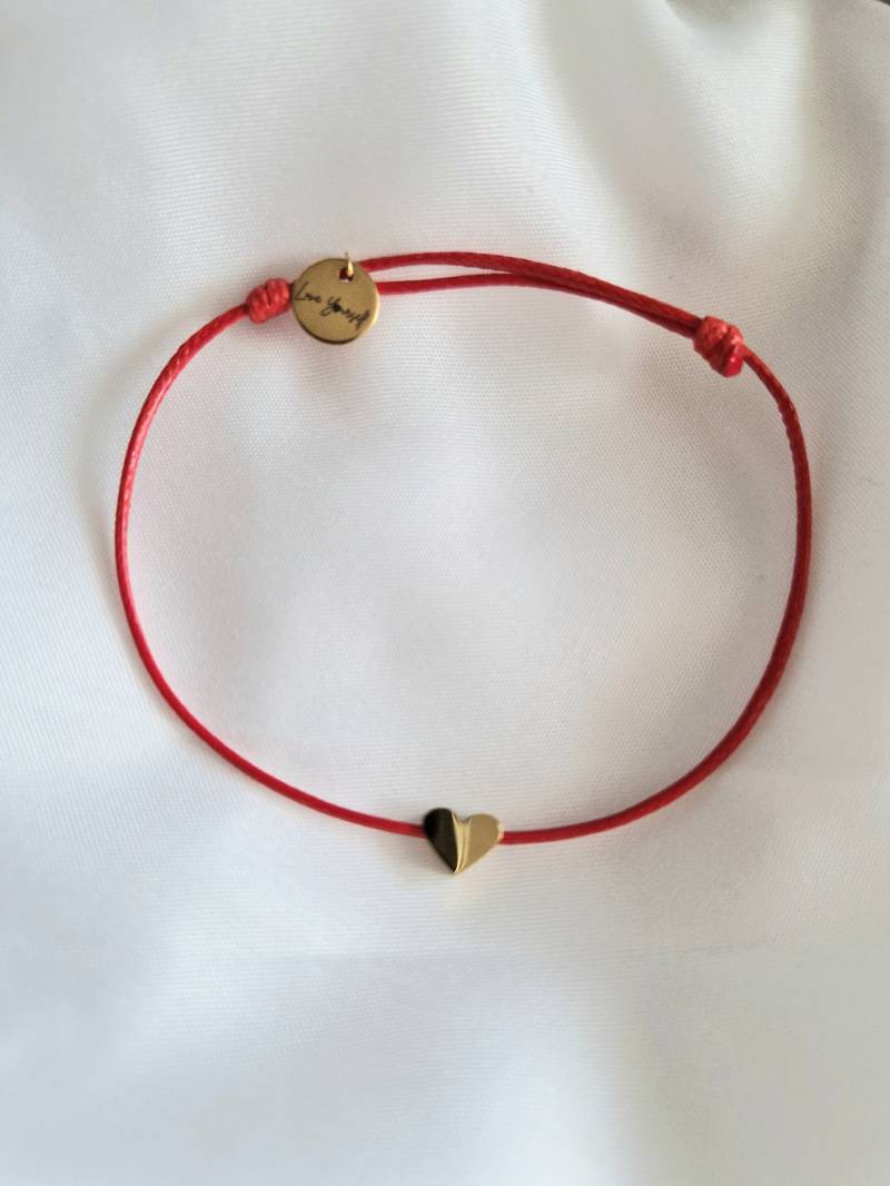 Filigranes Schiebeknoten Armband Herz Gold | Schnurarmband Verstellbar in Vielen Farben Zur Auswahl Valentinstag Geschenk von LoveYourselfJOJ