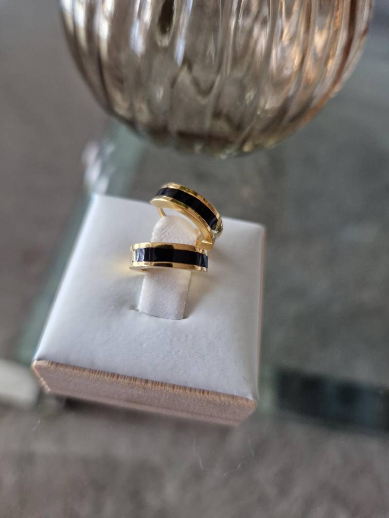 Kleine Vergoldete Creolen Aus Edelstahl in Orange Und Schwarz von LoveYourselfJOJ