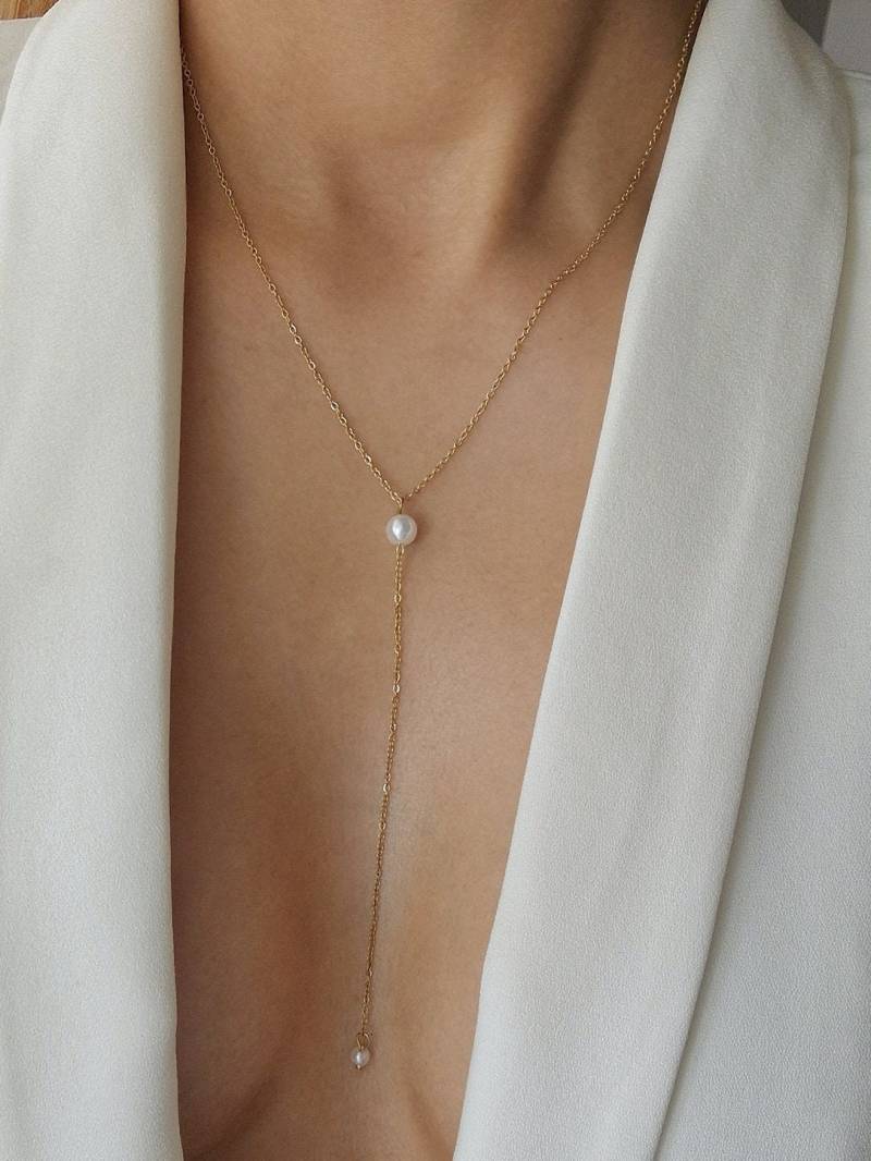 Verstellbare Perlen Lariat Halskette Aus Vergoldetem Edelstahl| Weihnachtsgeschenk Für Frauen von LoveYourselfJOJ