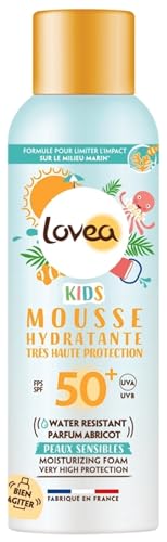 LOVEA - Feuchtigkeitsspendender Schaum Kids LSF 50+ – sehr hoher Sonnenschutz für Gesicht & Körper – Aprikosen-Duft – UVA/UVB-Schutz – empfindliche Haut – wasserfest – vegan – hergestellt in von Lovea