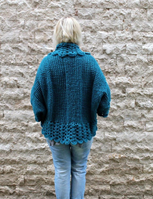 Boho Cardigan/Hand Stricken Womens Übergroße Achselzucken Petrol Chunky Plus Größe von LoveandKnit