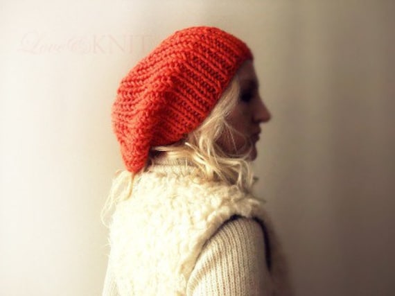 Clementine Slouchy Hut Damen, Die Beanie Mütze Orange Grunge Wolle Winter Handgestrickte Stricken Übergroßen von LoveandKnit
