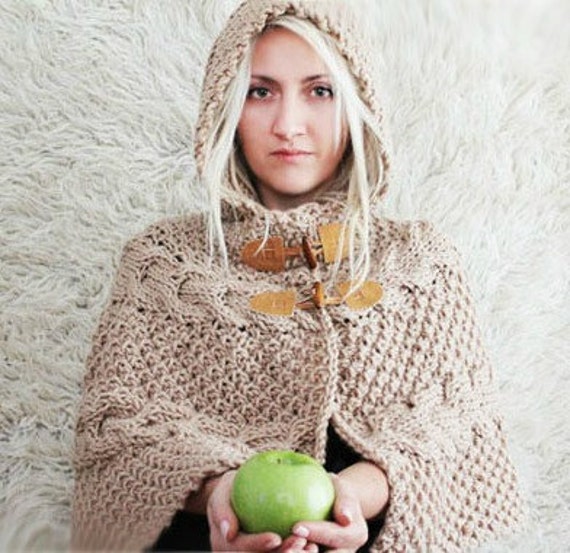 Handgestrickter Kapuzen-Poncho, Kapuzen-Capelet, Damen-Kapuze, Woll-Winter-Cape, Gestrickter Kapuzenpullover, Strickjacke, Kapuzen-Capelet von LoveandKnit