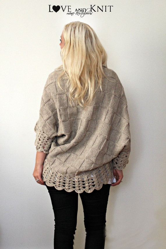 Handgestrickte Strickjacke Haferflocken Benutzerdefinierte Größe Decke Cardigan Plus Handgemachte Pullover Womens Frauengeschenk Für Sie von LoveandKnit