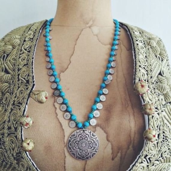 Türkis Halskette Mandala Anhänger Münze Boho Kette Schmuck Geschenk Für Ihren Strand-Halskette-Sommer-Zubehör von LoveandKnit