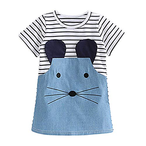 Loveble BabJahr Mädchen Langarm Streifen Einteiler Knie-Lange Cartoon Maus Gedruckt Baumwolle Denim Causal Mini Kleid für B,110(4 Jahre) von Loveble