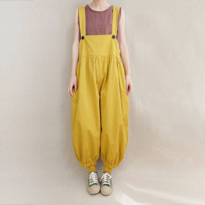 Baumwoll Jumpsuit Mit Weitem Bein Kurzer Overall Riemen von Lovecutething