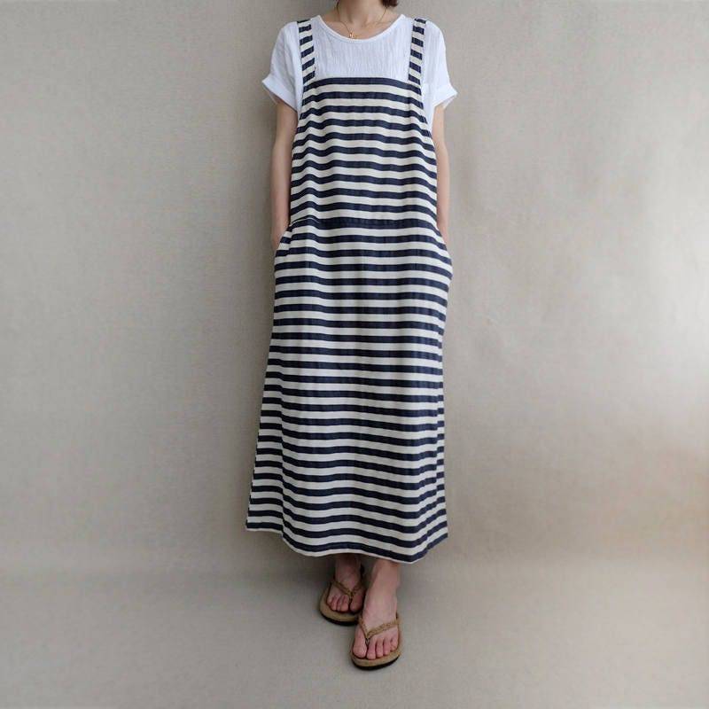 Gestreiftes Baumwoll-Trägerkleid Lässiges Langes Trägerkleid Gestreiftes Baumwoll-Trägerkleid Lässiges Langes Trägerkleid von Lovecutething