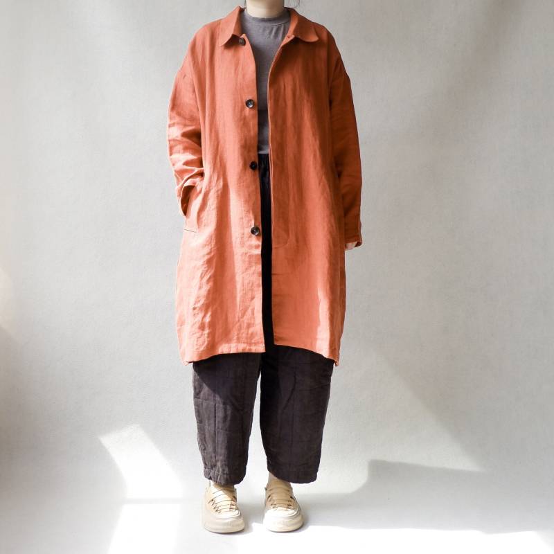 Leinen Duster Mantel Rostrot Leichte Oversized Fit von Lovecutething