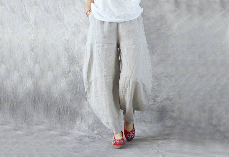 Leinen Haremshose Lässige Damen Hose Mit Weitem Bein von Lovecutething