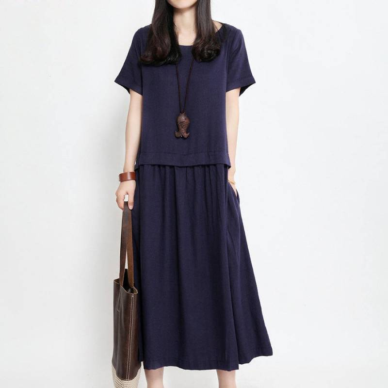 Leinen Maxikleid Kurzarm Locker Sitzendes Sommerkleid, Lässige Bequeme Kleidung von Lovecutething