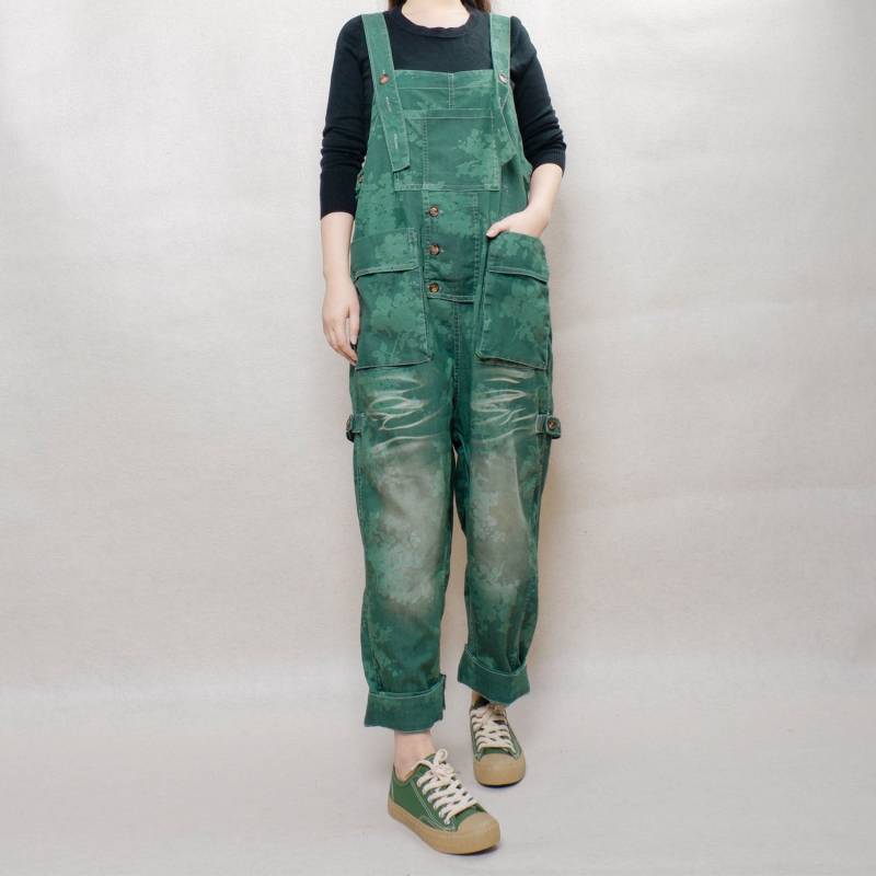 Luftiger Baumwollblumen-Overall Damen Jumpsuit Mit Weitem Bein Und Taschen von Lovecutething