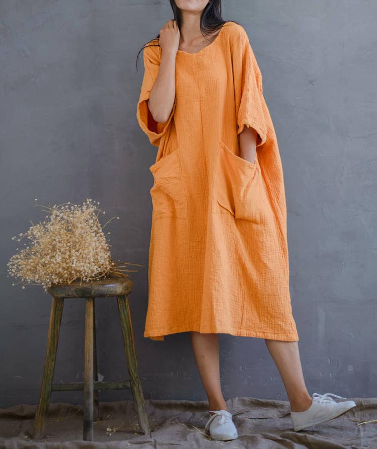 Plus Größe Baumwollkleid Frauen, Lockere Gelbe Sommerkleid Mit Taschen, Lässig Bequem von Lovecutething