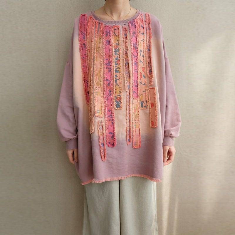 Rosa Baumwollbluse Mit Blumenmuster Damen Langarm Retro T-Shirt von Lovecutething