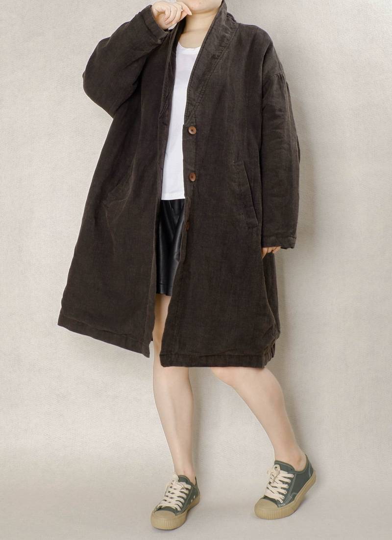 Wintermantel Aus Leinenmischung Gepolsterte Retro-Kimonojacke Wintermantel Aus Leinenmischung Gepolsterte Retro-Kimonojacke von Lovecutething