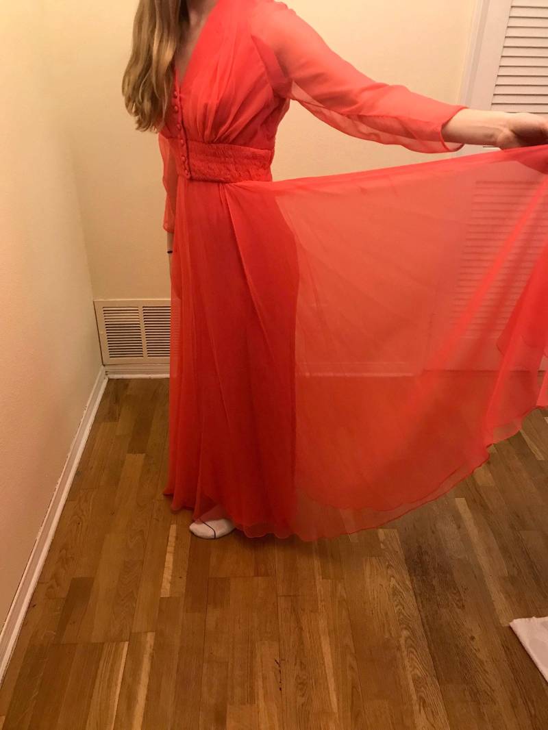 1970Er Jahre Rotes Chiffon Kleid Gummibund, Drei Engel Für Charlie von LovedandUsedVintage