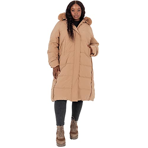 Lovedrobe Damen Ladies Plus Size Winter Jacket for Women Curve with Detachable Faux Fur Pockets Hooded Puffed Quilted Coat, Mink, 46 von Lovedrobe