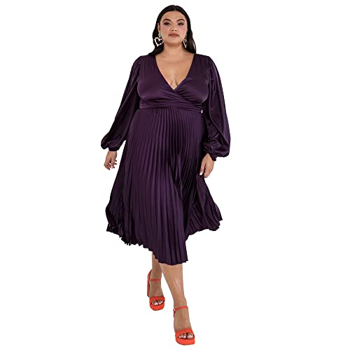 Lovedrobe Damen Lovedrobe Geplooid Midaxi Dress Dames Evening Gown V Halslijn Achterkant Sleutelhanger Lange Mouw Bi Cocktailkleid, Lila, 44 EU von Lovedrobe