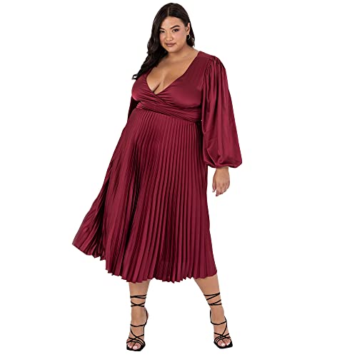 Lovedrobe Damen Lovedrobe Pleated Midaxi Dress Ladies Evening Gown V Neckline Back Keyhole Long Sleeve Bishop Satin Kleid, Rot, 46 EU von Lovedrobe