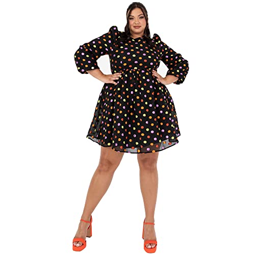 Lovedrobe Damen Womens Ladies Mini Dress Plus Size with Pockets Polka Dot Keyhole Back Smock Long Sleeve Bow Tie Short Curve Organza Cocktailkleid, Black, 20 von Lovedrobe