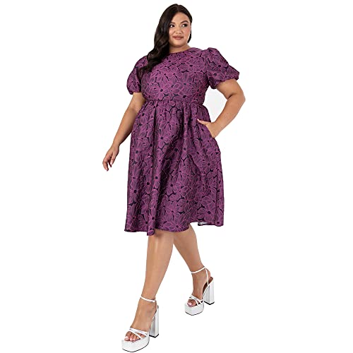 Lovedrobe Damen Womens Ladies Plus Size Dress Curve Skater Midi Back Keyhole Short Sleeves Floral Flowers Crew Neck Cocktailkleid, Flowers, 52 EU von Lovedrobe