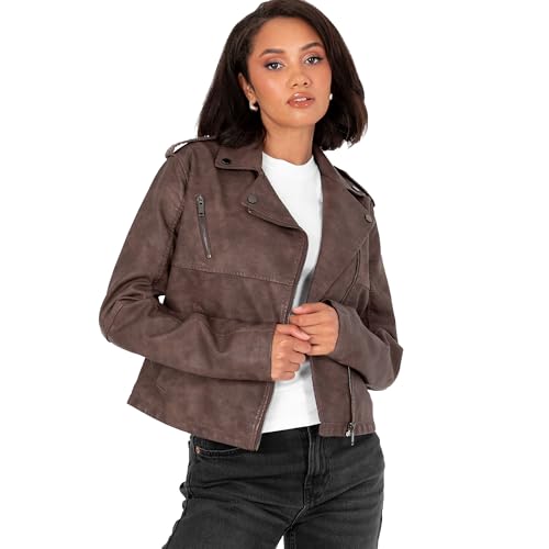Lovedrobe Women's Biker Jacket Ladies Soft Faux Leather PU Studded Collar Distressed Long Sleeve Zip Pockets Casual Coat, Braun 50 Lovedrobe Women's Biker Jacket Ladies Soft Faux Leather PU Studded Collar Distressed Long Sleeve Zip Pockets Casual Coat, Braun 50 von Lovedrobe
