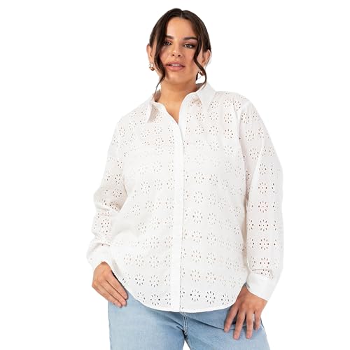 Lovedrobe Women's Ladies Long Sleeve Shirt Button-up Broderie Anglaise Floral Side Splits Cotton Casual Summer Occasion Blouse Weiß 42 von Lovedrobe
