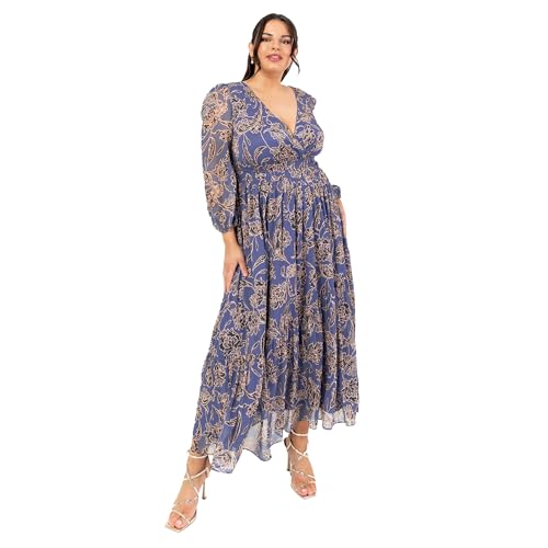 Lovedrobe Women's Ladies Maxi Dress Long Sleeve V-Neck Wrap Front Floral Animal Print Tie-Back A-line Elasticated Waist Blau 48 von Lovedrobe