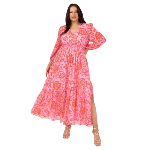 Lovedrobe Women's Ladies Maxi Dress Long Sleeve V-Neck Wrap Front Floral Animal Print Tie-Back A-line Elasticated Waist Rosa 54 von Lovedrobe