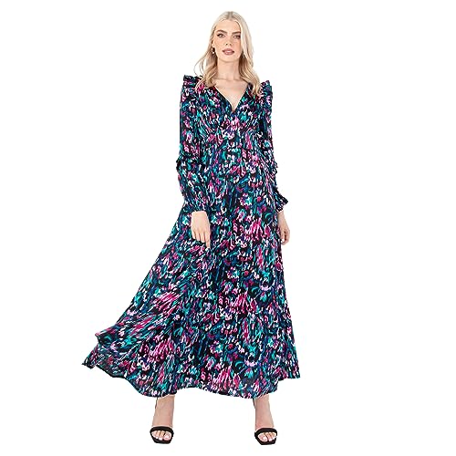 Lovedrobe Women's Ladies Maxi Dress V-Neckline Puffed Long Sleeve Frill A-line Wedding Guest Prom Party Evening Occasion Cocktail, Black, 16 von Lovedrobe