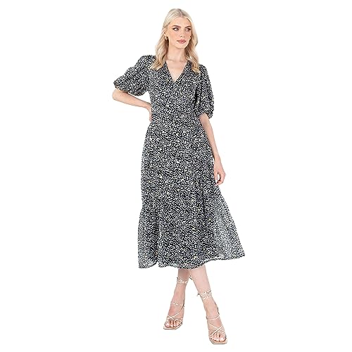Lovedrobe Women's Ladies Midaxi Dress V-Neck Puff Short Sleeve Wrap Empire A-line Animal Print Wedding Guest Occasion Evening Prom, Black, 16 von Lovedrobe