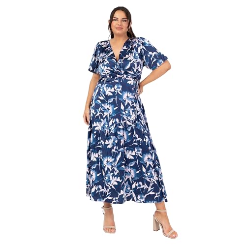 Lovedrobe Women's Ladies Midaxi Dress V-Neck Puff Short Sleeve Wrap Empire A-line Animal Print Wedding Guest Occasion Evening Prom Marineblau 44 von Lovedrobe