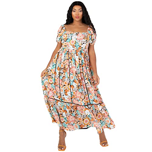 Lovedrobe Women's Ladies Plus Size Summer Maxi Dresses for Women Flowers Short Sleeve Frilly Pull On Curve Lace High Waist Square Neck Kleid, 52 von Lovedrobe
